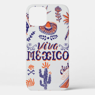 国の記号と要素を持つ手描きのカード iPhone 12ケース