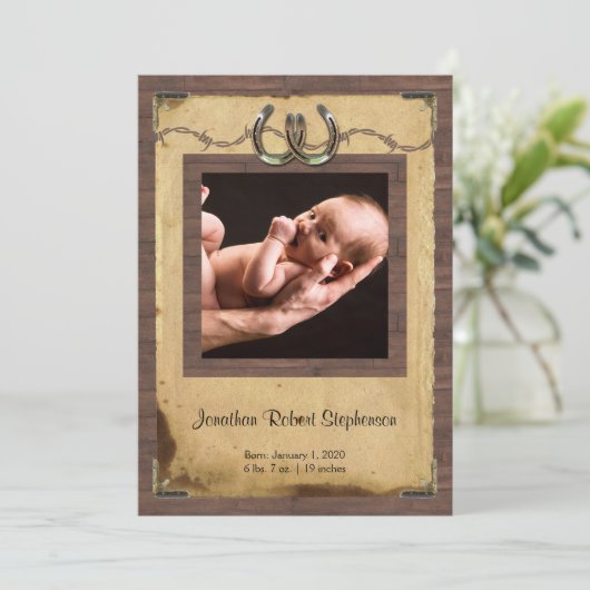 国の蹄鉄の写真のベビーの発表 案内状 (スタンド正面)