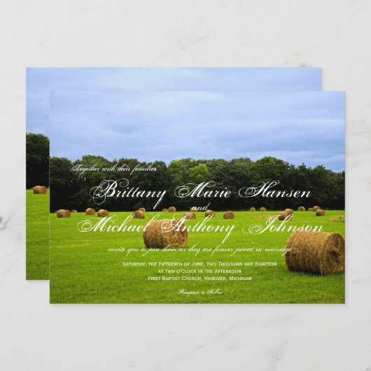 国の農場の干し草ベール素朴な結婚式招待状 招待状 (正面/裏面)