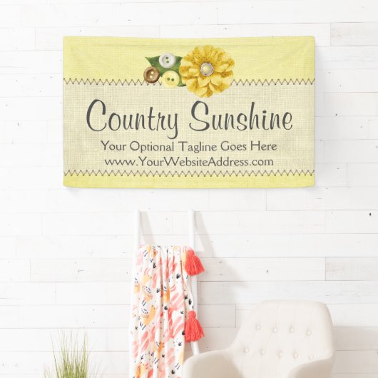 国の農家の黄色の裁縫のボタン及び花 横断幕 (インサイチュ)