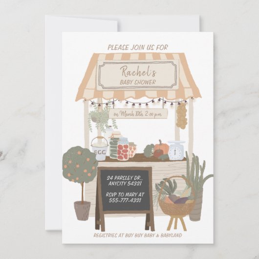 国の農家市場地元で育った赤ちゃんシャワー 招待状 (正面)