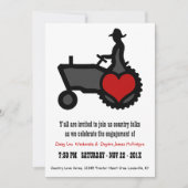 国の農家愛かわいいトラクターの婚約パーティ 招待状 (正面)