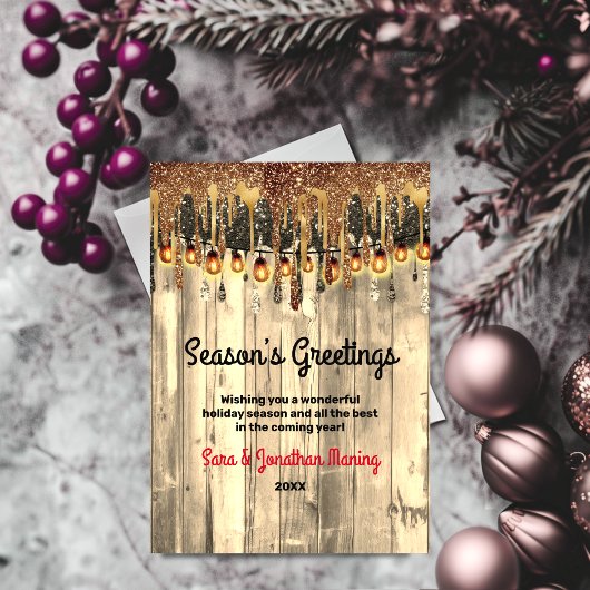 国の金ゴールド素朴グリッターがクリスマスを乾燥 シーズンカード