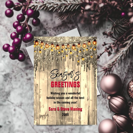 国の金ゴールド素朴グリッターのクリスマスグリーティング シーズンカード