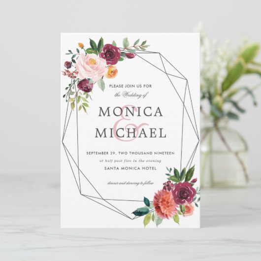 国の開花 |フローラ幾何学植物結婚の 招待状 (スタンド正面)