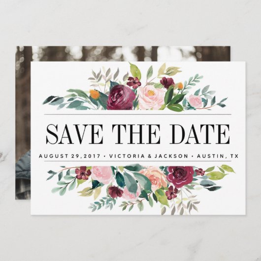 国の開花 |フローラ結婚の写真の日付を保存 セーブザデート (正面/裏面)