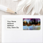 国の風景と風光明媚な景色の松、霧 ラベル (インサイチュ)