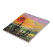 国の風景の霧の沈む太陽のセラミックタイル。 タイル (側面)