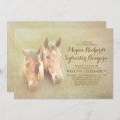 国の馬のカップルとの素朴な結婚式の招待 招待状 (正面/裏面)