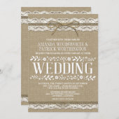国の麻ひものバーラップおよびレースの結婚式招待状 招待状 (正面/裏面)
