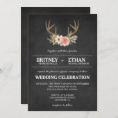 国の黒板のシカの枝角の結婚式招待状 招待状 (正面/裏面)