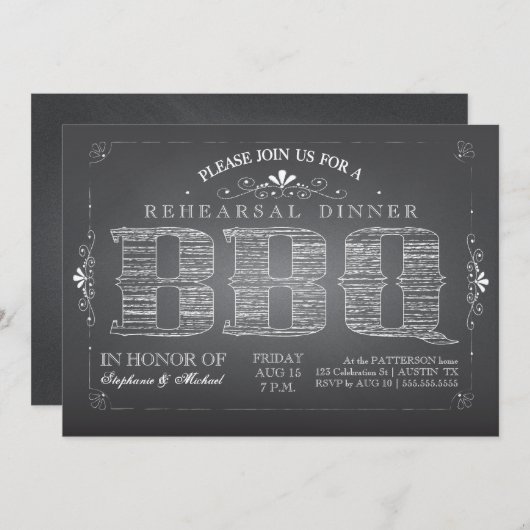 国の黒板BBQのリハーサルの夕食の招待状 招待状 (正面/裏面)