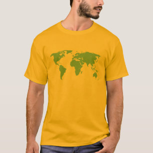 国のTシャツが付いている緑の世界地図 Tシャツ