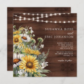 国はっきりしたのヒマワリの木の弦のラ結婚イト 招待状 (正面/裏面)