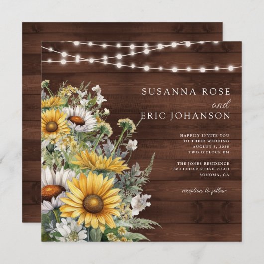 国はっきりしたのヒマワリの木の弦のラ結婚イト 招待状 (正面/裏面)