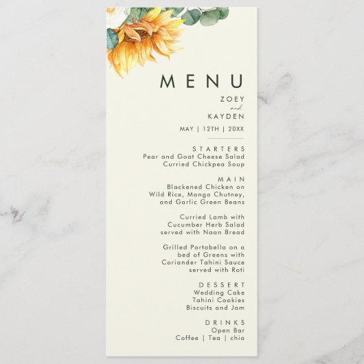 国はっきりしたのヒマワリ結婚ライトイエローズディナー メニュー (正面)