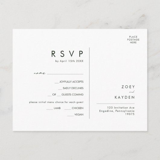 国ひまわりはっきりしたの木のメニュー選択RSVPカード ポストカード (裏面)