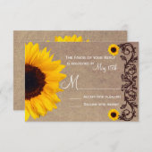 国ひまわり素朴つる植物結婚式RSVPカード 出欠カード (正面/裏面)