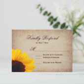 国ひまわり素朴バーラップ結婚式RSVPカード 出欠カード (スタンド正面)