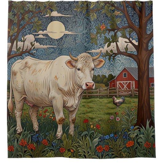 国エレガントシックboho牛ファーム シャワーカーテン (正面)