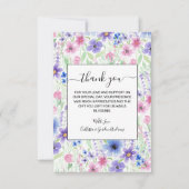 国エレガントピンク紫ブルー水彩花 サンキューカード (正面)