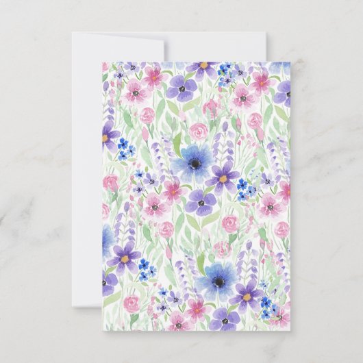 国エレガントピンク紫ブルー水彩花 サンキューカード (裏面)