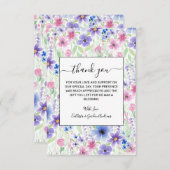国エレガントピンク紫ブルー水彩花 サンキューカード (正面/裏面)