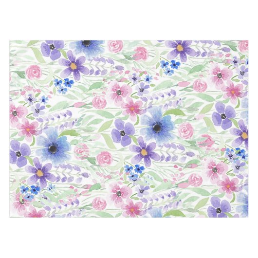 国エレガントピンク紫ブルー水彩花 テーブルクロス (正面(横))