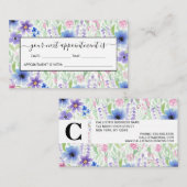 国エレガントピンク紫ブルー水彩花 予約カード (正面/裏面)