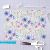 国エレガントピンク紫ブルー水彩花 薄葉紙 (クラフト)