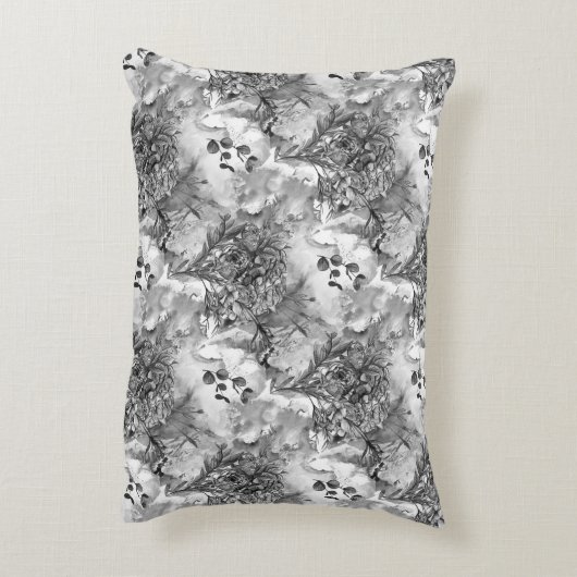 国エレガントフランスのの白黒フローラ アクセントクッション (裏面(縦))