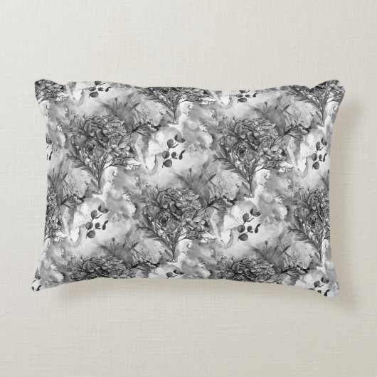 国エレガントフランスのの白黒フローラ アクセントクッション (裏面)