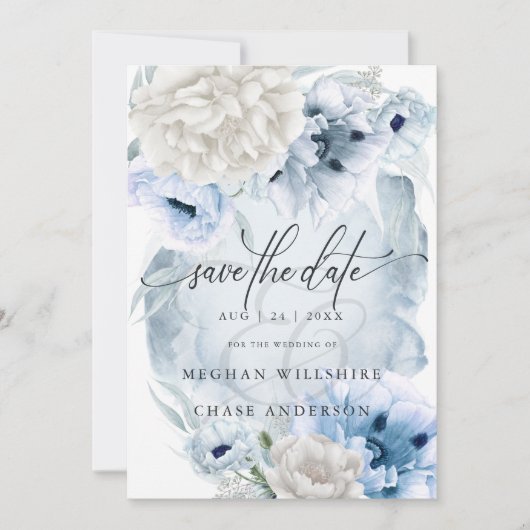 国エレガントフローラ水彩青い花 セーブザデート (正面)