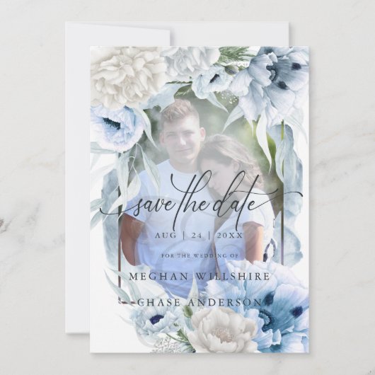 国エレガントフローラ水彩青い花 セーブザデート (正面)