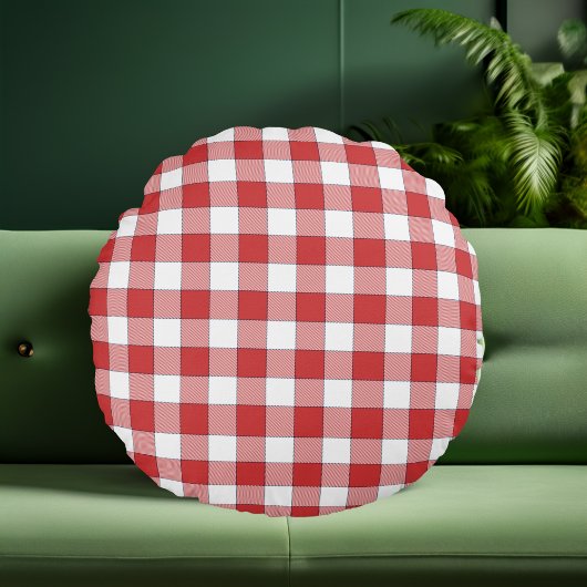 国エレガント側ピクニックホワイトレッド市松模様に ラウンドクッション