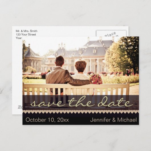 国エレガント素朴ヴィンテージ保存日 案内ポストカード (正面/裏面)