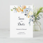 国オレンジ色の青い白いフローラ日付を保存 招待状 (スタンド正面)