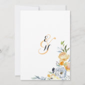 国オレンジ色の青い白いフローラ日付を保存 招待状 (裏面)