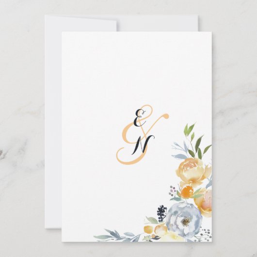 国オレンジ色の青い白いフローラ日付を保存 招待状 (裏面)