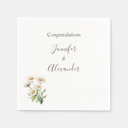 国カジュアルの結婚式デイジーフローラパーソナライズされた スタンダードカクテルナプキン (正面)