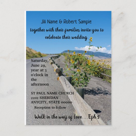 国カジュアル西道路黄色ひま結婚わ インビテーションポストカード (正面)