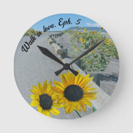 国カジュアル"愛の中で歩く"Eph5道路ひまわり花 ラウンド壁時計