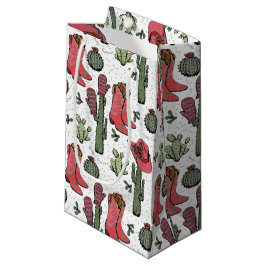 国ガーリー女性のカーボーイクリスマスピンクとグリーン スモールペーパーバッグ