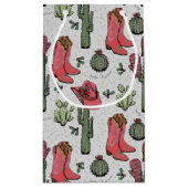 国ガーリー女性のカーボーイクリスマスピンクとグリーン スモールペーパーバッグ (裏面)