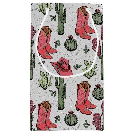 国ガーリー女性のカーボーイクリスマスピンクとグリーン スモールペーパーバッグ (裏面)