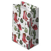 国ガーリー女性のカーボーイクリスマスピンクとグリーン スモールペーパーバッグ (裏面アングル)