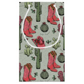 国ガーリー女性のカーボーイクリスマスピンクとグリーン スモールペーパーバッグ (裏面)