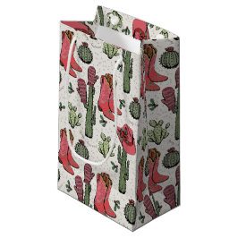 国ガーリー女性のカーボーイクリスマスピンクとグリーン スモールペーパーバッグ