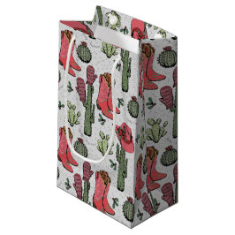 国ガーリー女性のカーボーイクリスマスピンクとグリーン スモールペーパーバッグ