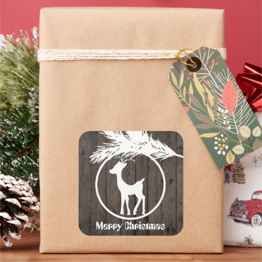 国クリスマスのトナカイ電球を追加文字シール スクエアシール (クリスマス)